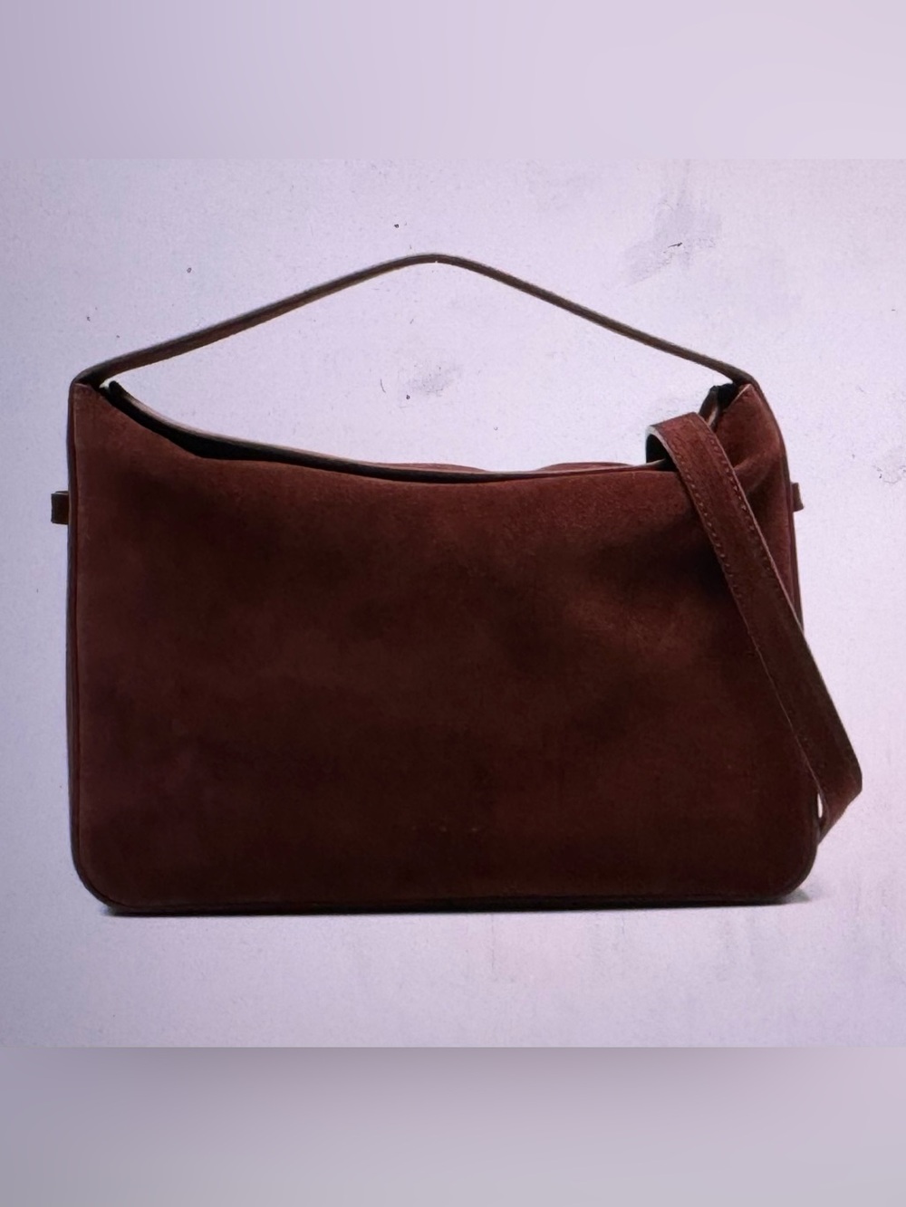 Aesther Ekme Brown Suede Shoulder Bag with Magnetic Closure and Detachable Strap